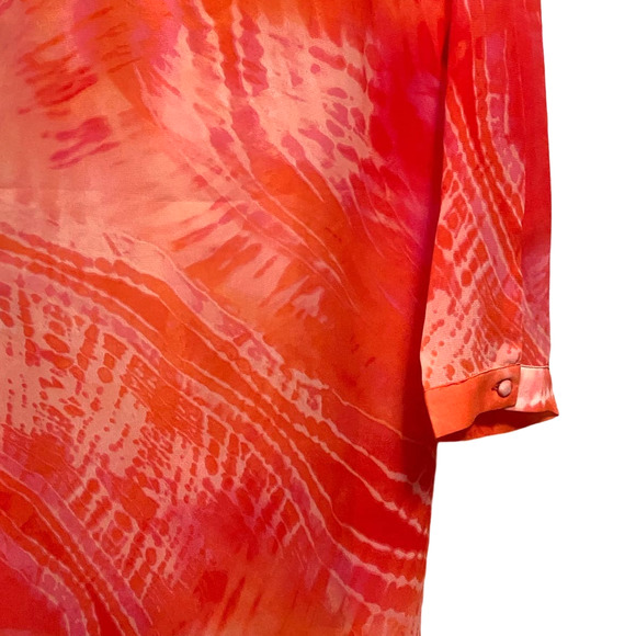Chicos Sheer Tunic Top Coral‎ Pink Shirt Cover Up Beaded V Neck Long Sleeve 12 - Picture 4 of 10